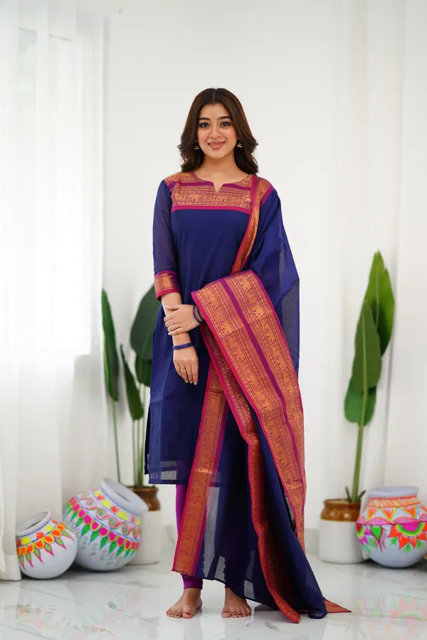 Blue_&_Pink_Shade_Kanchi_Cotton_Salwar_With_Dupatta_For_Women