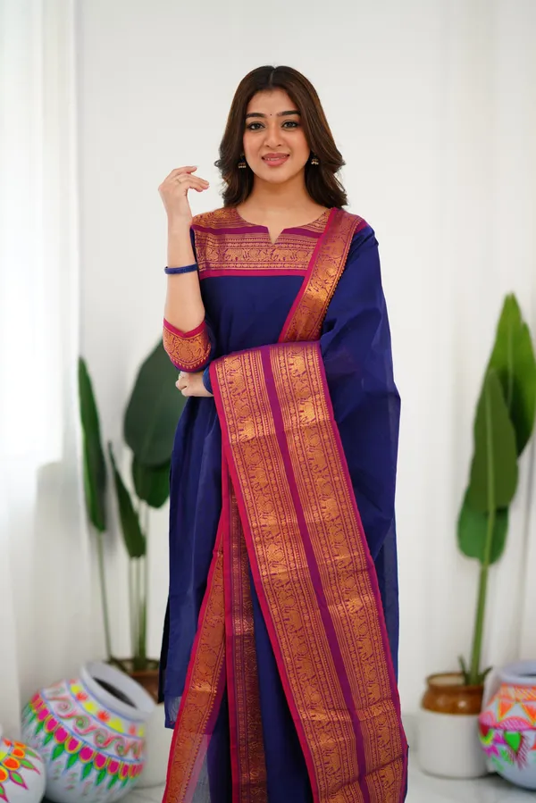 Blue_&_Pink_Shade_Kanchi_Cotton_Salwar_With_Dupatta_For_Women