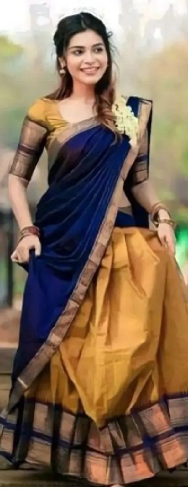Yellow_Kanjivaram_Soft_Silk_Wedding_&_Party_Wear_Half_Saree_&_Unstiched_Blouse_For_Women