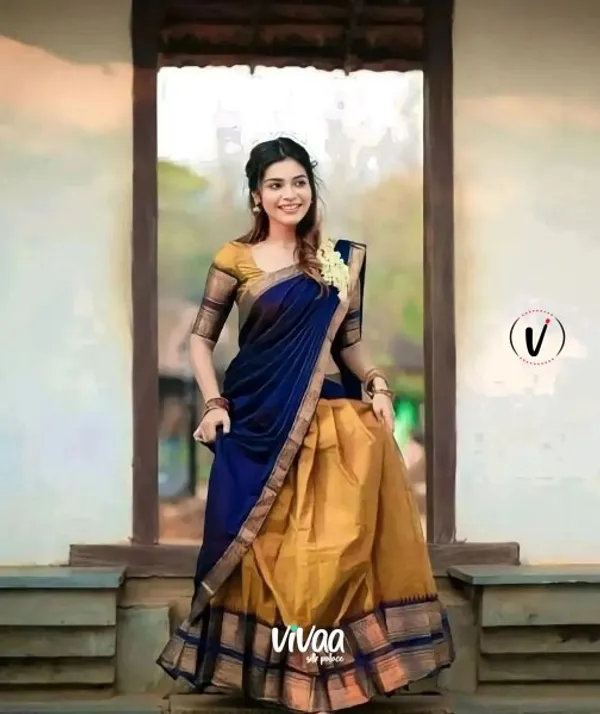 Yellow_Kanjivaram_Soft_Silk_Wedding_&_Party_Wear_Half_Saree_&_Unstiched_Blouse_For_Women
