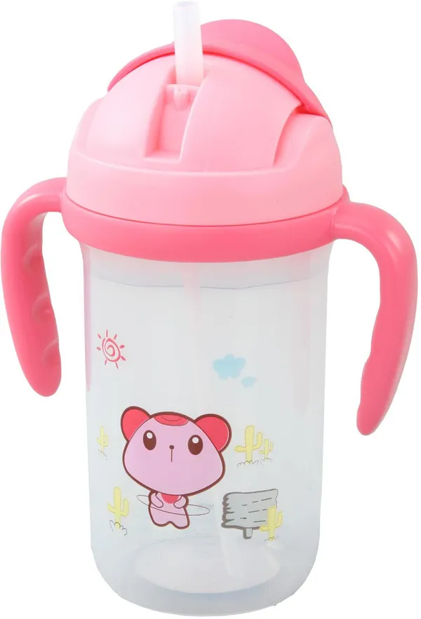 Pink_&_White_Cute_Teddy_Straw_Sipper_With_Handle