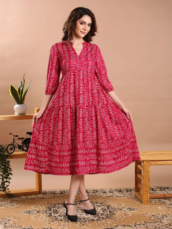 knee length dresses for ladies Bindu Mood Midi Dress – Bandhani Printed Cotton Dress with Pockets – Canoopi main image 0
