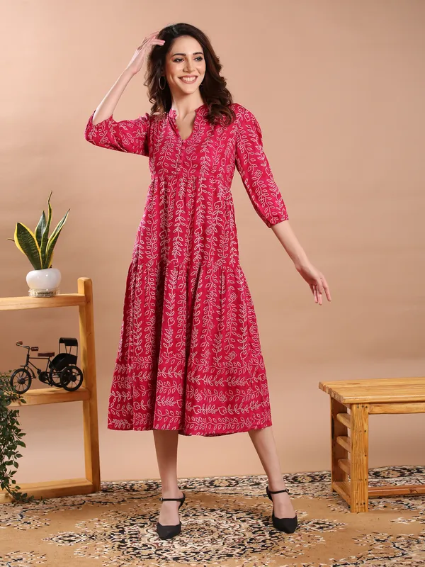 Bandhani_Print_Rayon_One_Piece_Midi_Dress_For_Women