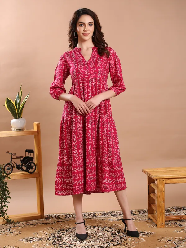 Bandhani_Print_Rayon_One_Piece_Midi_Dress_For_Women