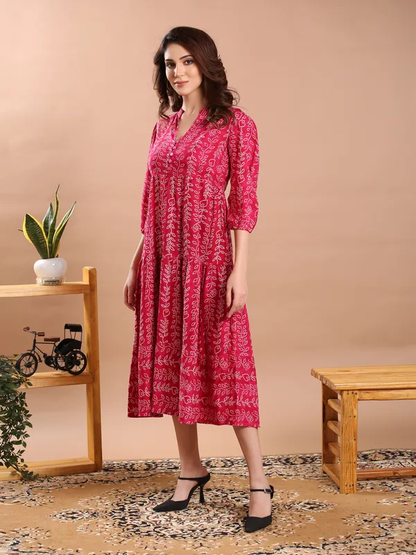 Bandhani_Print_Rayon_One_Piece_Midi_Dress_For_Women