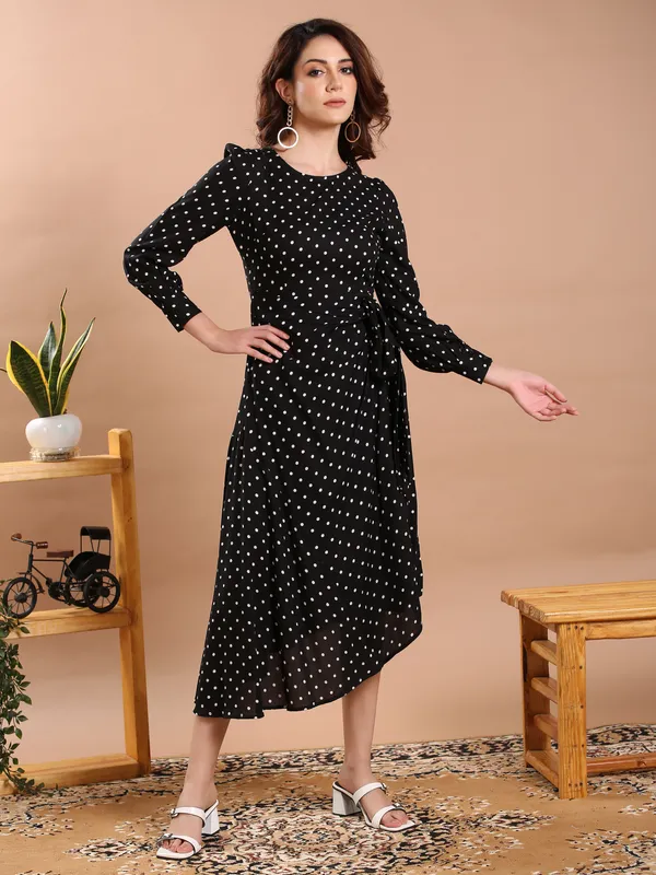 Black_&_White_Polka_Dote_One_Piece_Midi_Dress_For_Women