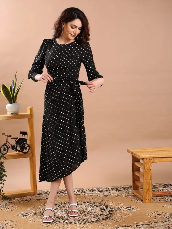 Black_&_White_Polka_Dote_One_Piece_Midi_Dress_For_Women