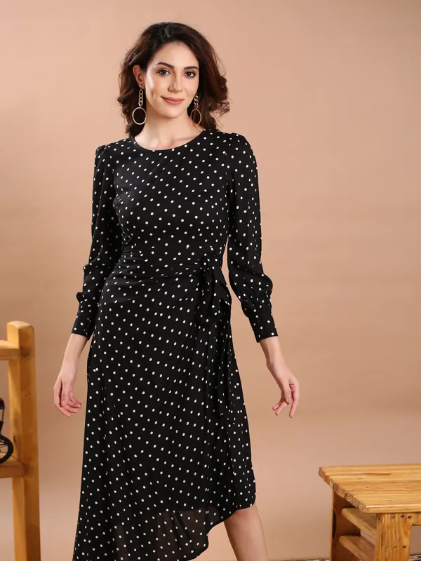 Black_&_White_Polka_Dote_One_Piece_Midi_Dress_For_Women