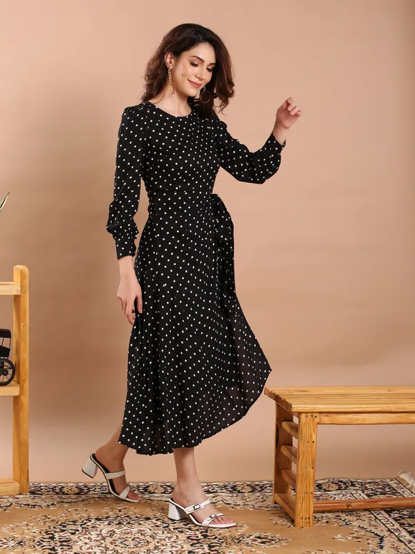 Black_&_White_Polka_Dote_One_Piece_Midi_Dress_For_Women