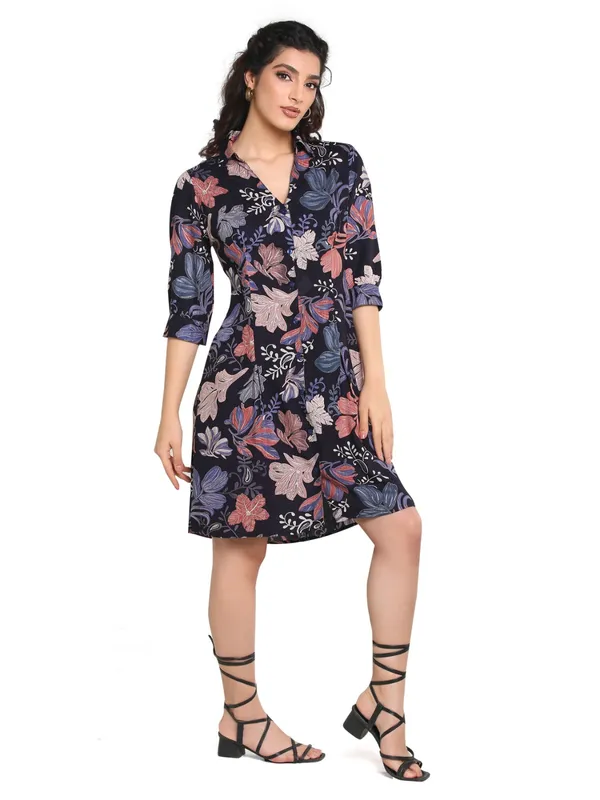 Blue_Foil_One_Piece_Midi_Dress_For_Women