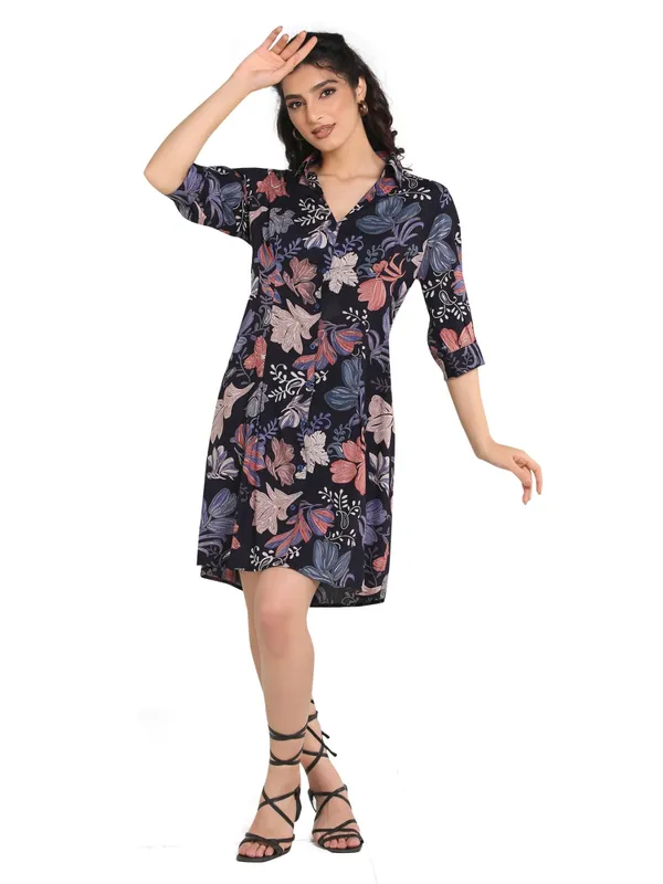 Blue_Foil_One_Piece_Midi_Dress_For_Women