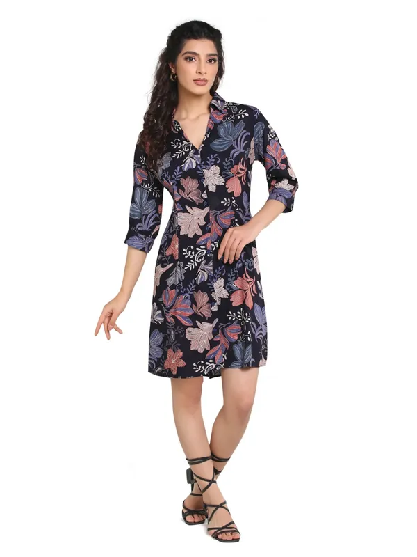 Blue_Foil_One_Piece_Midi_Dress_For_Women