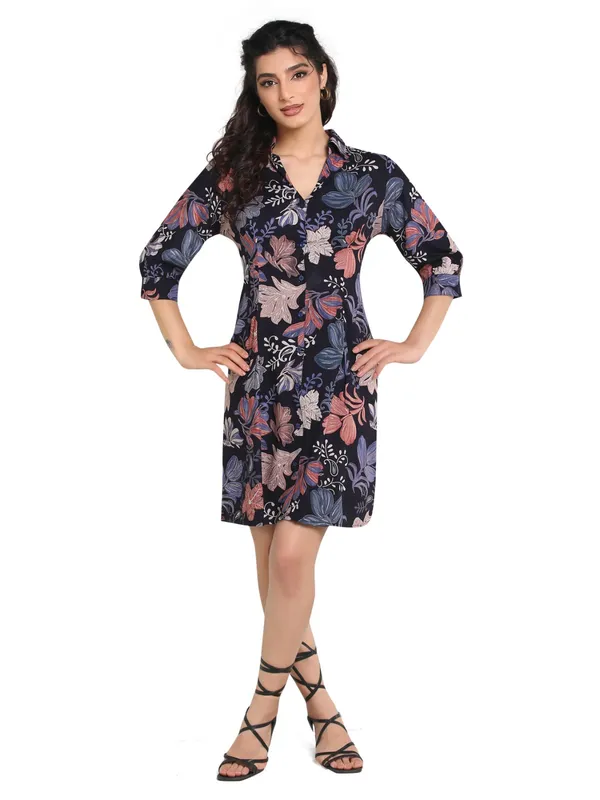 Blue_Foil_One_Piece_Midi_Dress_For_Women