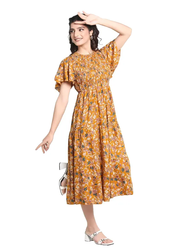 Yellow_Rayon_One_Piece_Midi_Dress_For_Women