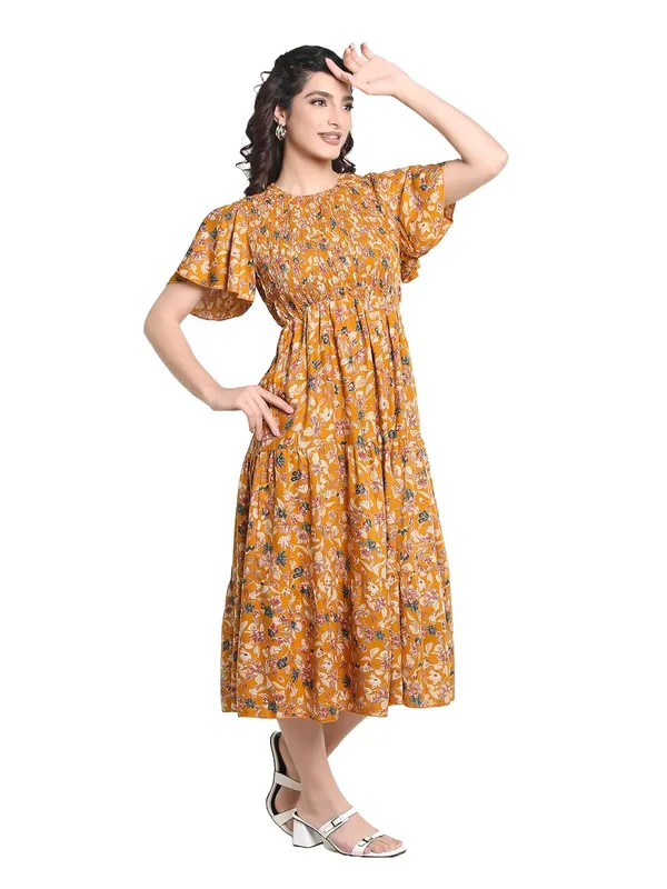 Yellow_Rayon_One_Piece_Midi_Dress_For_Women