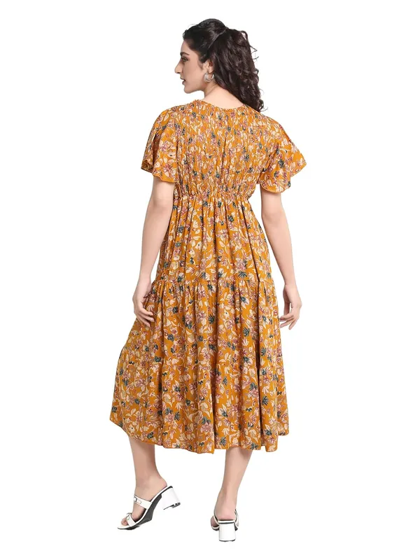 Yellow_Rayon_One_Piece_Midi_Dress_For_Women