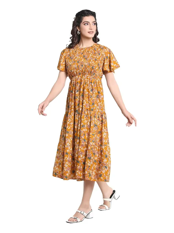 Yellow_Rayon_One_Piece_Midi_Dress_For_Women