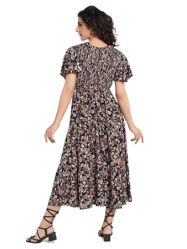 Dark_Green_Floral_Rayon_One_Piece_Midi_Dress_For_Women