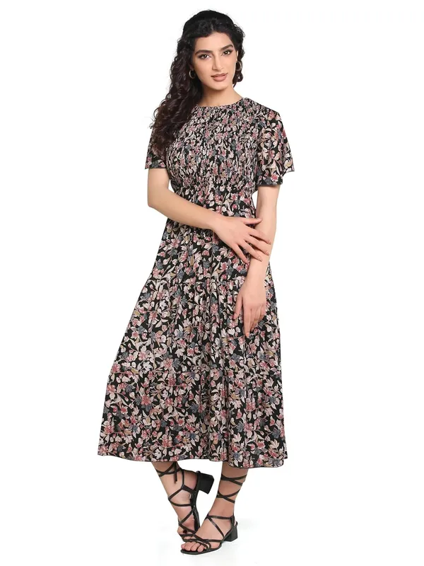 Dark_Green_Floral_Rayon_One_Piece_Midi_Dress_For_Women