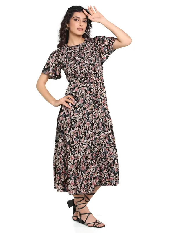 Dark_Green_Floral_Rayon_One_Piece_Midi_Dress_For_Women