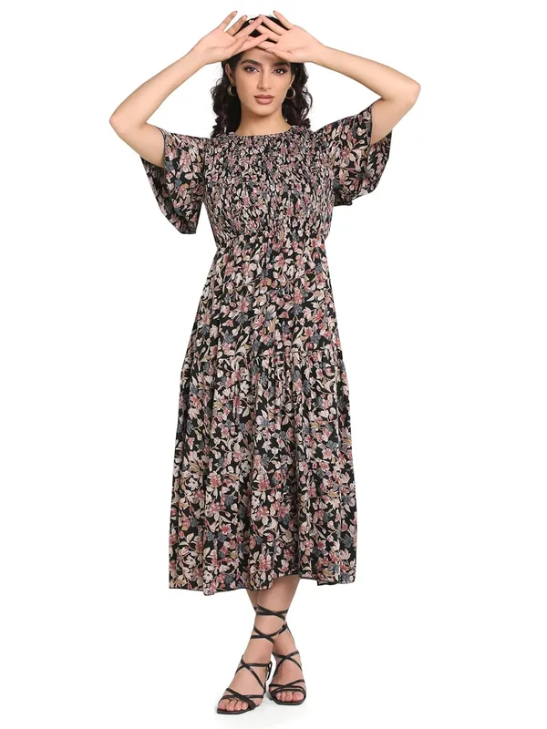 Dark_Green_Floral_Rayon_One_Piece_Midi_Dress_For_Women