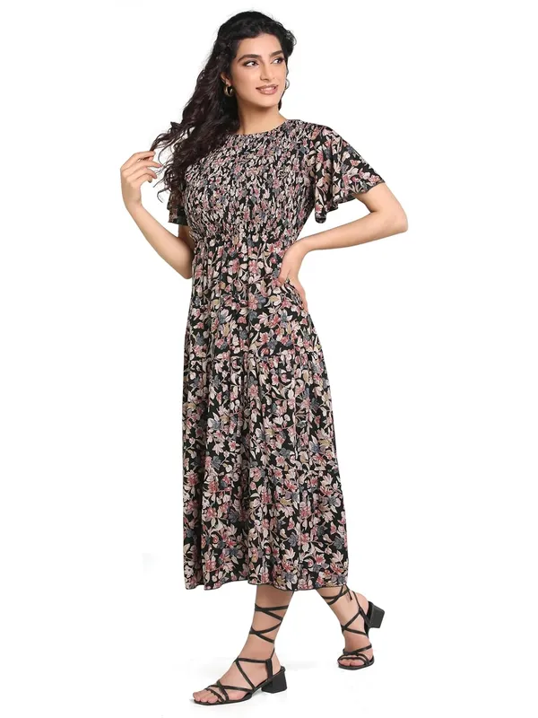 Dark_Green_Floral_Rayon_One_Piece_Midi_Dress_For_Women