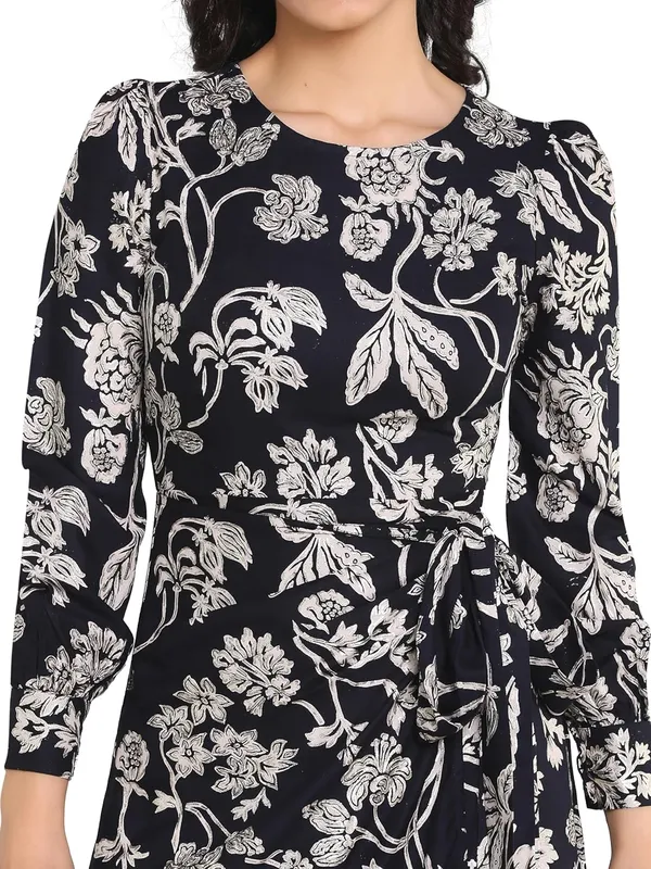 Navy_Blue_Floral_Rayon_One_Piece_Midi_Dress_For_Women