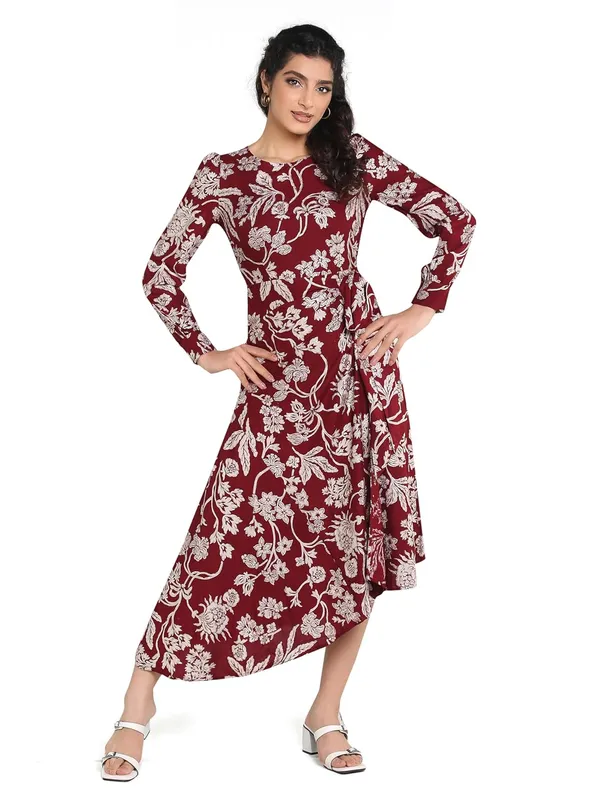 Marron_Rayon_One_Piece_Midi_Dress_For_Women