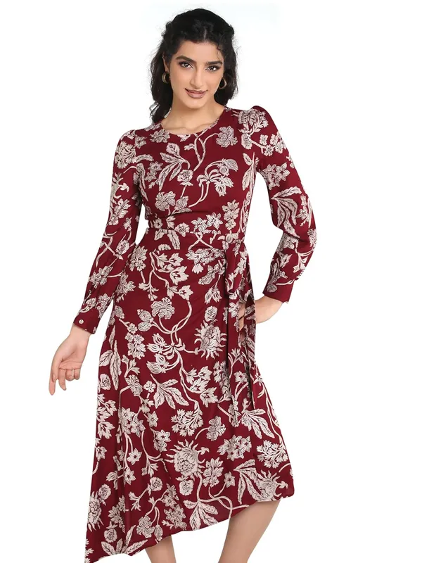 Marron_Rayon_One_Piece_Midi_Dress_For_Women