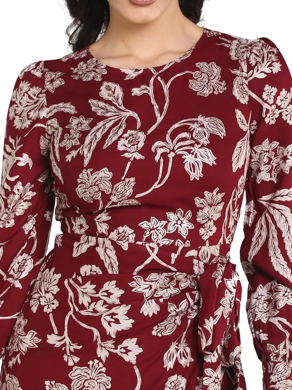 Marron_Rayon_One_Piece_Midi_Dress_For_Women