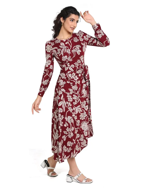Marron_Rayon_One_Piece_Midi_Dress_For_Women