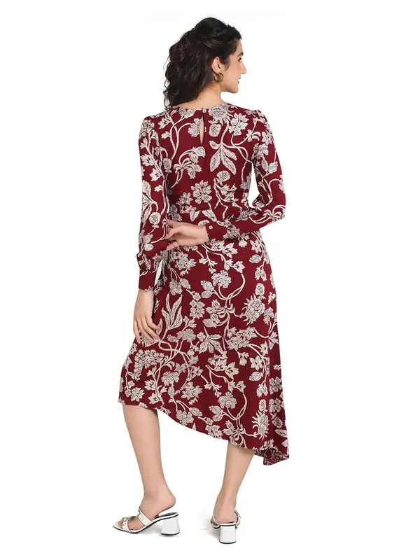 Marron_Rayon_One_Piece_Midi_Dress_For_Women