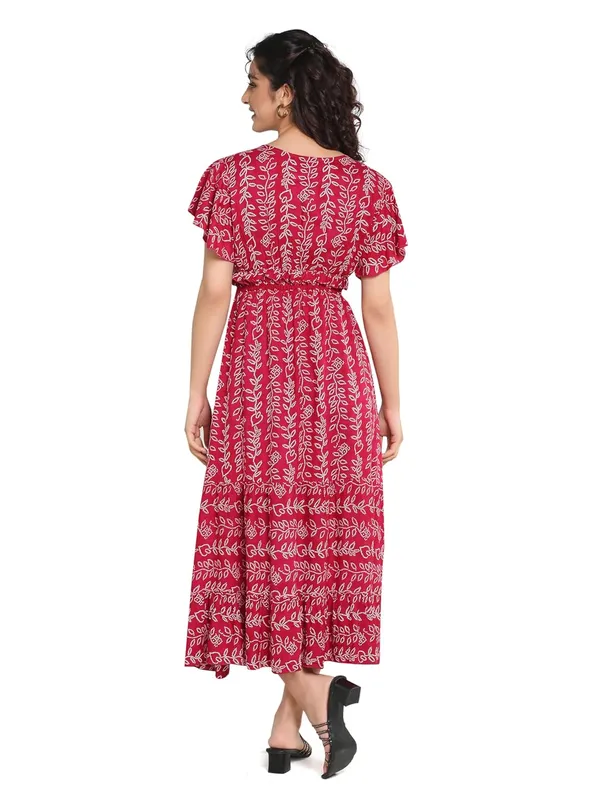Pink_Round_Neck_Dori_Rayon_One_Piece_Midi_Dress_For_Women