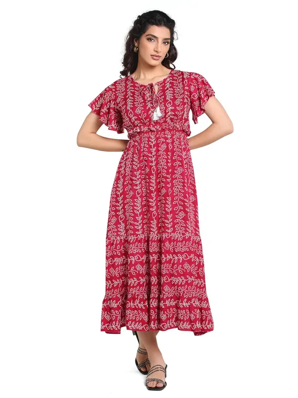 Pink_Round_Neck_Dori_Rayon_One_Piece_Midi_Dress_For_Women