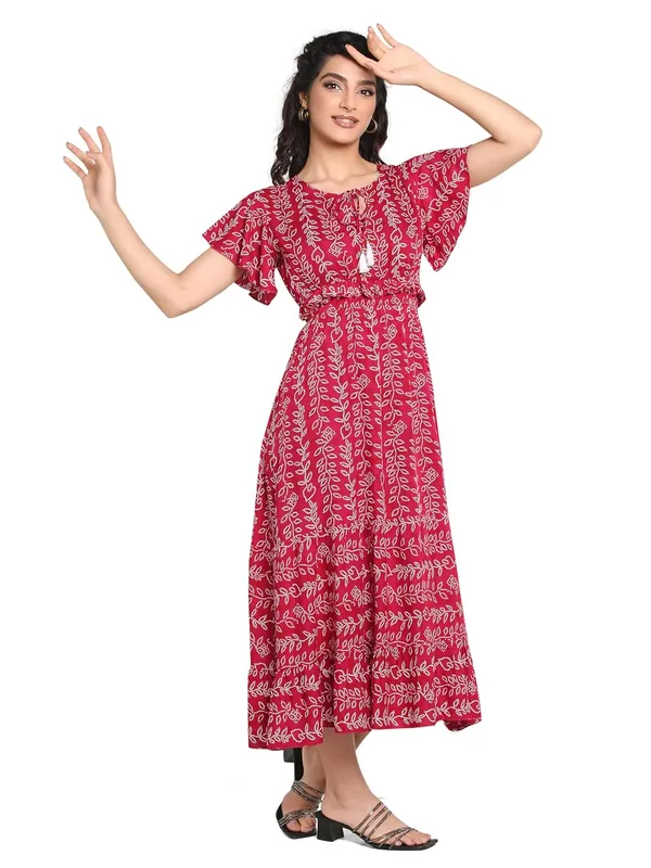 Pink_Round_Neck_Dori_Rayon_One_Piece_Midi_Dress_For_Women