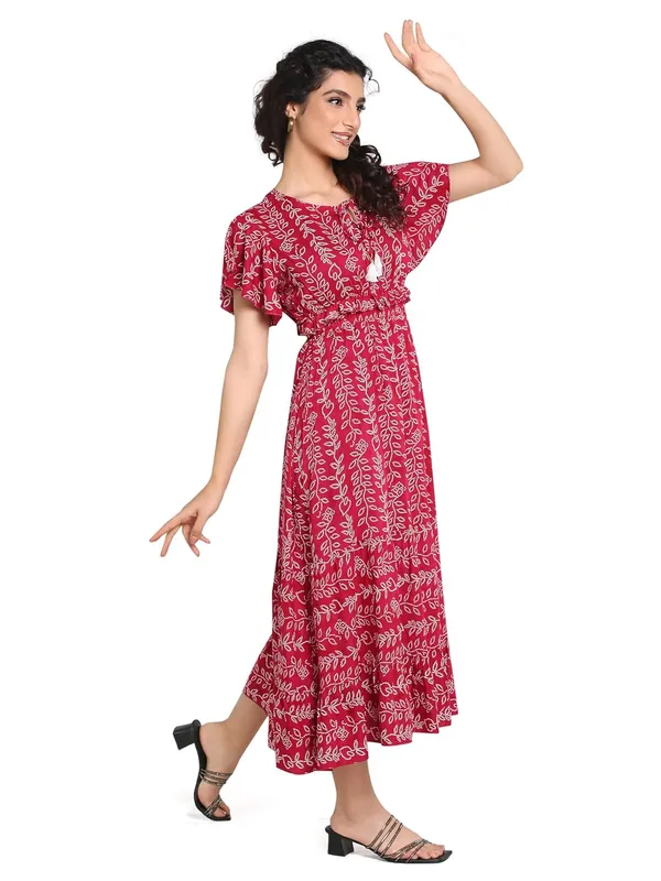 Pink_Round_Neck_Dori_Rayon_One_Piece_Midi_Dress_For_Women