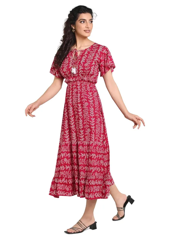 Pink_Round_Neck_Dori_Rayon_One_Piece_Midi_Dress_For_Women