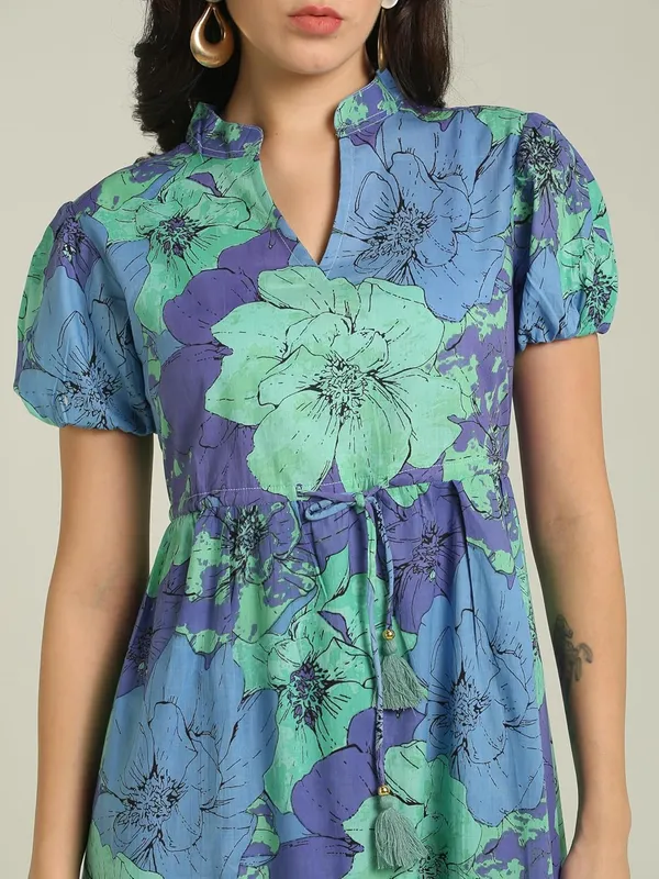Blue_&_Purple_Floral_Cotton_One_Piece_Midi_Dress_For_Women