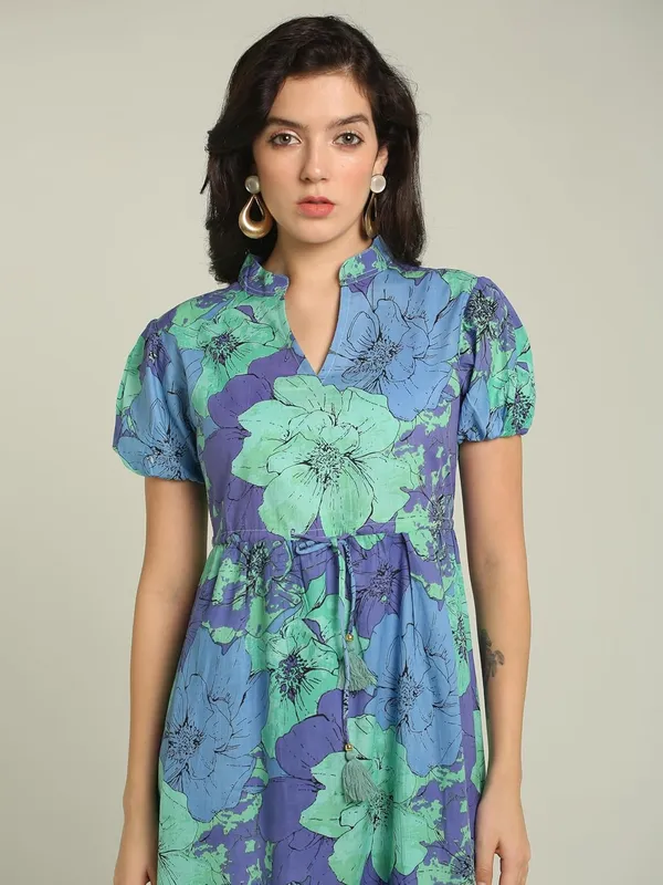 Blue_&_Purple_Floral_Cotton_One_Piece_Midi_Dress_For_Women
