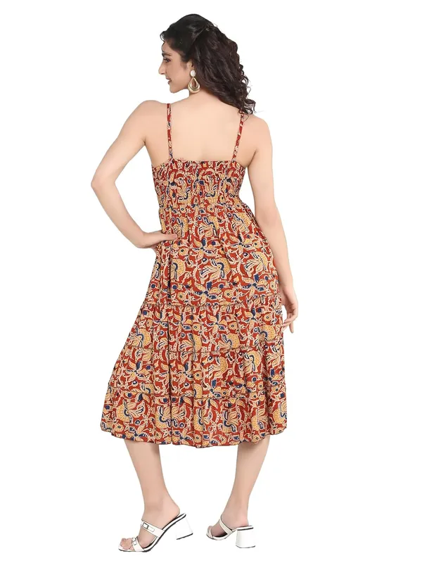 Red_V-Neck_Rayon_One_Piece_Midi_Dress_For_Women