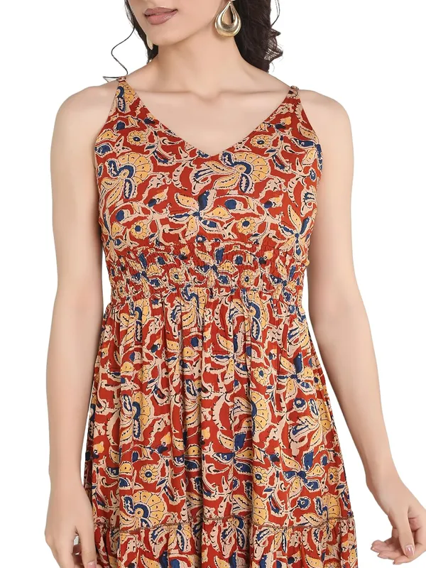 Red_V-Neck_Rayon_One_Piece_Midi_Dress_For_Women