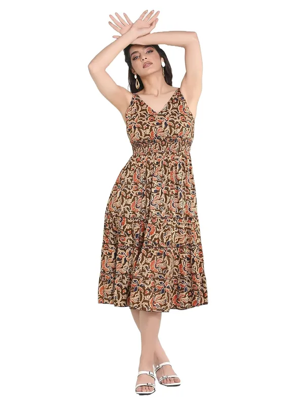 Rust_Kalmakari_Rayon_One_Piece_Midi_Dress_For_Women