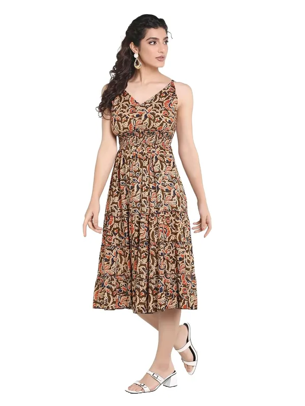 Rust_Kalmakari_Rayon_One_Piece_Midi_Dress_For_Women