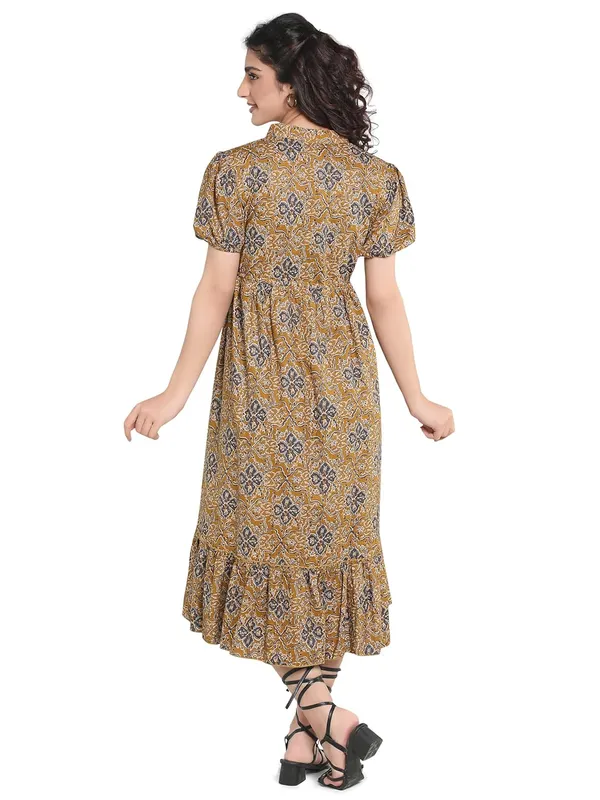 Mustard_Yellow_Cambric_Cotton_One_Piece_Midi_Dress_For_Women