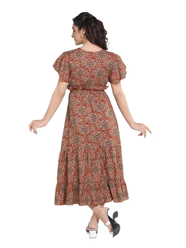 Rust_Cambric_Cotton_One_Piece_Midi_Dress_For_Women