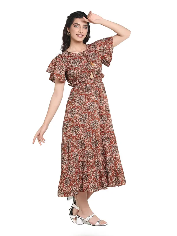 Rust_Cambric_Cotton_One_Piece_Midi_Dress_For_Women