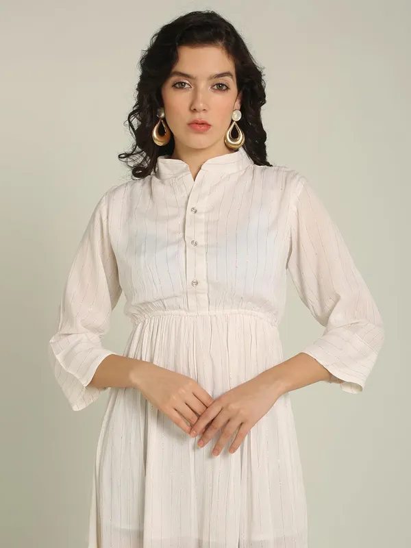 White_High_Stand_Lurex_One_Piece_Midi_Dress_For_Women