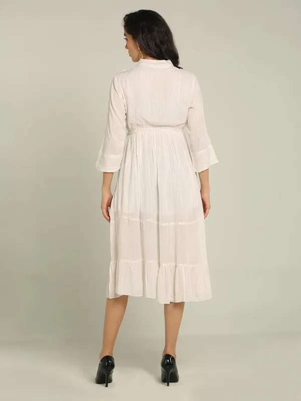 White_High_Stand_Lurex_One_Piece_Midi_Dress_For_Women