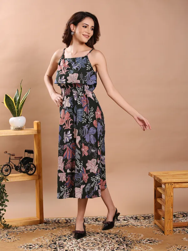 Dark_Green_Stripe_Style_Midi_Dress_For_Women