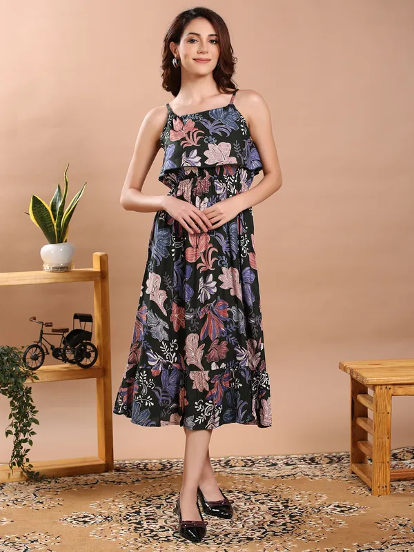 Dark_Green_Stripe_Style_Midi_Dress_For_Women